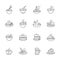 Food dishes icon set on white background, vector meal icons outline style