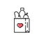Food donation icon on white. Food bag for donations. Vector black icon for help, social care, volunteering, support for poor