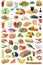 Food and drink collection background fruits vegetables fruit drinks isolated