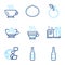 Food and drink icons set. Included icon as Coffee, Beer bottle, Apple signs. Vector