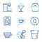 Food and drink icons set. Included icon as Cooking beaker, Cappuccino, Refill water signs. Vector