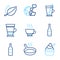 Food and drink icons set. Included icon as Frying pan, Champagne bottle, Mint leaves signs. Vector