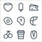 food drink line icons. linear set. quality vector line set such as pistachio, coffee cup, cherry, shrimp, meat, fried egg, cheese