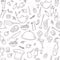 Food and drink outline seamless pattern. Hand