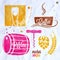 Food and drink watercolor set beer wine coffee