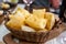 Food of Emilia Romagna region, deep fried bread gnocco fritto or crescentina served in restaurant in Parma, Italy