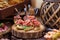 Food at event. Cured Meat and Pear Hors D\\\'oeuvres on Wood