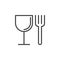 Food, fork and glass line icon, outline vector sign, linear style pictogram isolated on white.