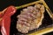 FOOD - Grilled Beef Steak half done on the iron plate