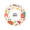 Food guide concept. Vector flat modern illustration. Protein sources food plate infographic circle frame with label. Colorful food