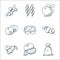 food hand drawn line icons. linear set. quality vector line set such as wheat sack, watermelon, apricot, apple, salt and pepper,