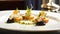 Food, hospitality and room service, starter appetisers with caviar as exquisite cuisine in hotel restaurant a la carte menu,