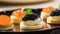 Food, hospitality and room service, starter appetisers with caviar as exquisite cuisine in hotel restaurant a la carte menu,