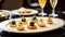 Food, hospitality and room service, starter appetisers with caviar as exquisite cuisine in hotel restaurant a la carte menu,