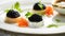 Food, hospitality and room service, starter appetisers with caviar as exquisite cuisine in hotel restaurant a la carte menu,