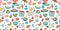 Food icon seamless pattern. Pastries, breakfasts, lunches in a restaurant, menu and decor, print for background. Vector