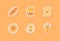 food icon set collection package hot dog french fries bread noodles egg ice cream brown kawai emoticon face cute fun happy