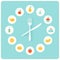 Food Icons Infographic Clock. Flat Design. Fitness, Diet and Calorie Counter Concept