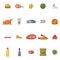 Food Icons Set Meat Fish Vegetables Drinks for