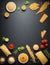 Food ingredients for italian pasta, spaghetti on black stone slate background. Banner.. Illustration Ai generation. Generative Ai.