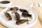 Food Insects: Crickets insect fried crispy for eating as food items is good source of meal high protein edible in plate with