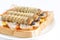 Food Insects: Worm beetle or Witchetty grub for eating as food items made of cooked insect meat on bread baked sandwich on plate,