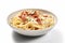 food isolated ham cheese lunch pasta plate italian carbonara background spaghetti. Generative AI.