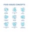 Food issues turquoise concept icons set