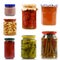Food jars collage in white background