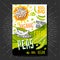 Food labels stickers set colorful sketch style fruits, spices vegetables package design. Green peas. Vegetable label.