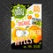 Food labels stickers set colorful sketch style fruits, spices vegetables package design. Hand drawn vector illustration.