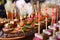 The food lies beautifully on table, laid out in order, beautifully decorated