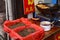 A food market sells shrimp on a food cart in Fenghuang Ancient City in Tibet, China