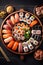 food meal set japanese rice roll fish seafood japan sushi. Generative AI.