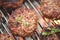 Food meat - beef burgers on bbq barbecue grill