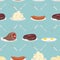 Food from meat seamless pattern. Ham and steak. Scrambled eggs a