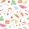 Food menu for kids seamess pattern, vector illustration. Fresh healthy cartoon fruit for baby wallpaper, cute colorful