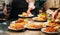 Food orders on the kitchen table in the restaurant