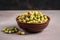 food oriental snack spicy bowl peanuts coated wasabi green Pile