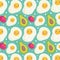 food pattern funny happy cartoon fried eggs avocados and tomato