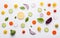 Food pattern with raw ingredients of salad. Various vegetables l