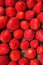 Food Pattern Ripe Organic Summer Strawberries in Cardboard Box at Farmer`s Market Vibrant Colors