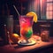food photography of colorful cocktail in the bar with splashes and explosion of taste advertisement background concept