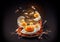 food photography of fried egg as explosion of taste advertisement background concept made with Generative AI