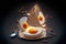 food photography of fried egg as explosion of taste advertisement background concept made with Generative AI