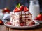 Food photography of strawberry icebox cake recipe, blurred background