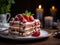 Food photography of strawberry icebox cake recipe, blurred background