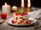 Food photography of strawberry icebox cake recipe, blurred background