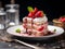 Food photography of strawberry icebox cake recipe, blurred background