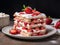 Food photography of strawberry icebox cake recipe, blurred background